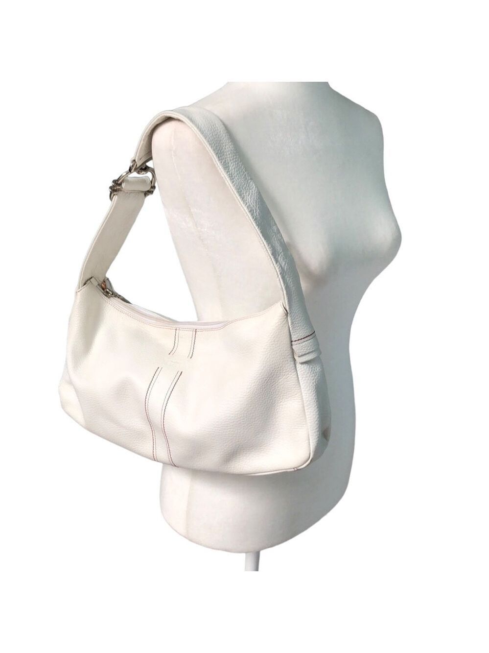 Petusco White Spain Pebbled Leather Shoulder Purse Vintage Satchel Bag